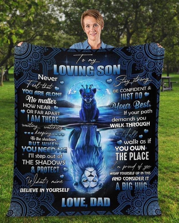 To my loving son lion Blanket, blanket gifts from mom dad, Custom Fleece Sherpa Blankets,blankets for son, son birthday gifts