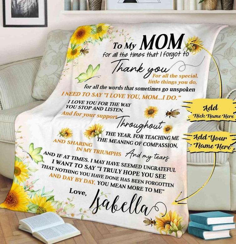 To My Mom I Love You Customized Blanket, Gift For Mama/Mother/Mom, Custom Gift For Birthday, Christmas, Personalized Gift For Mom, Fleece