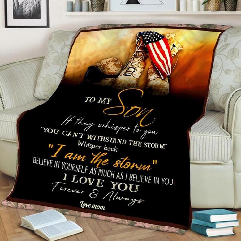 To My Son Blanket, Soldier Son Blanket Fleece Sherpa Mink Blankets, Christmas Gift For Son, For Boy