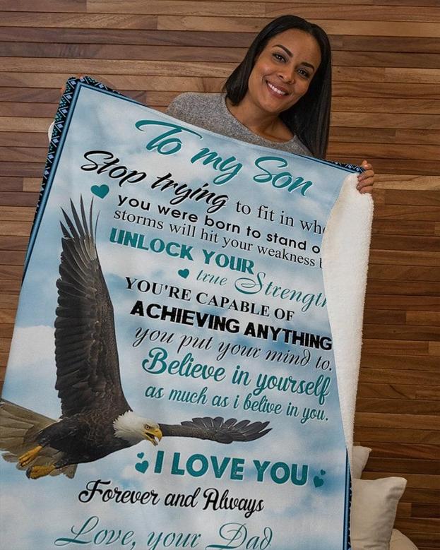 To my son Blankets, Custom Fleece Sherpa Blankets,Christmas blanket Gifts, dad and son blanket, size 30"x40", 50"x60", 60"x80"