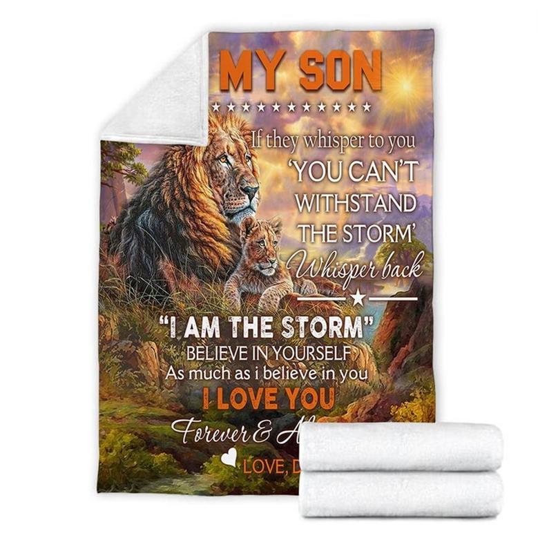 To My Son Love From Dad Lion Blanket, Fleece /Sherpa/ Mink Blankets, Christmas Gift For Son, For Boy