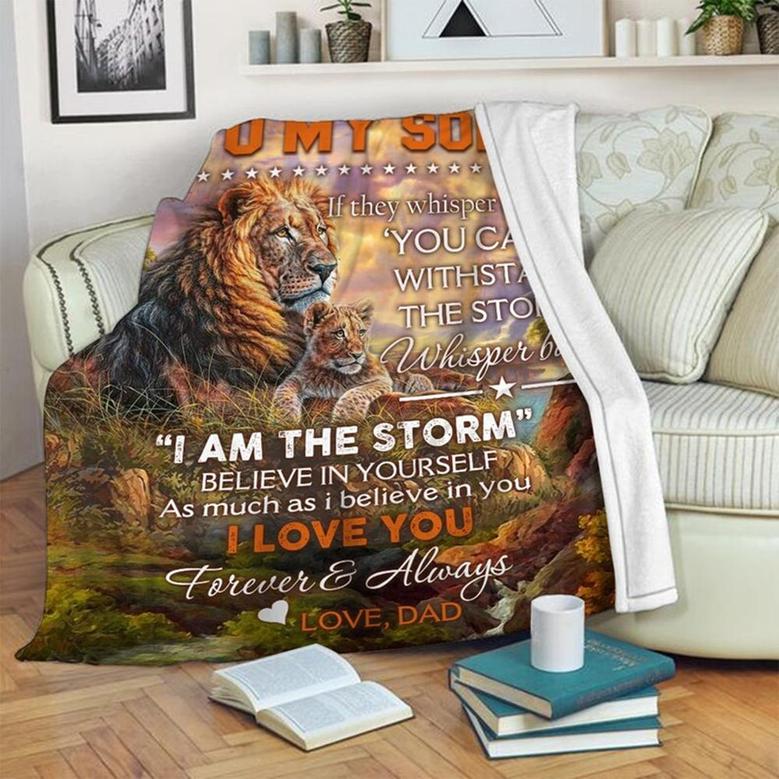 To My Son Love From Dad Lion Blanket, Fleece /Sherpa/ Mink Blankets, Christmas Gift For Son, For Boy