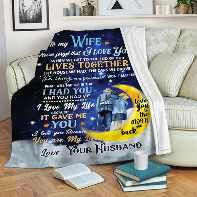 To My Wife I Love You to The Moon And Back Blanket, Mother's Day Gifts, Christmas Gift For Wife, Anniversary Gift, Wife Blanket