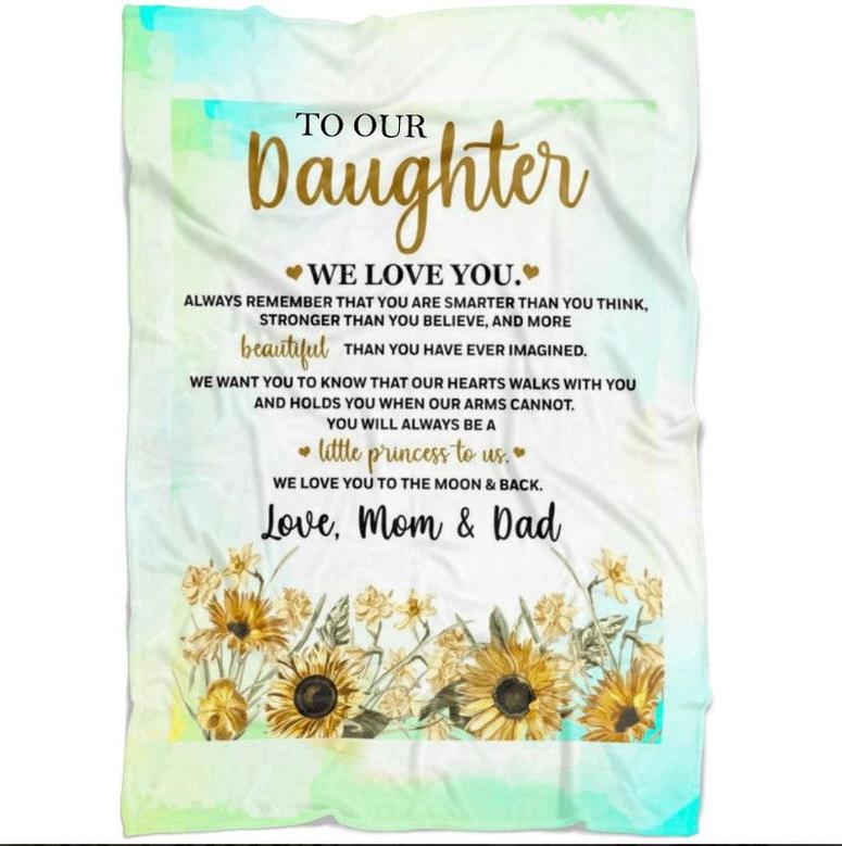 To our Daughter blanket, We love you to the moon and back,gift from Mom and Dad, Fleece Sherpa blanket, Christmas gifts,sunflower blankets