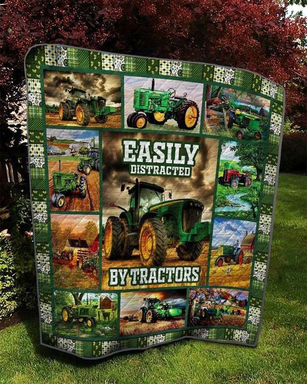 Tractor Blanket, easily distracted by tractor, blanket for Farmer, Christmas blanket, blanket for daddy, Grandpa and grandson gifts