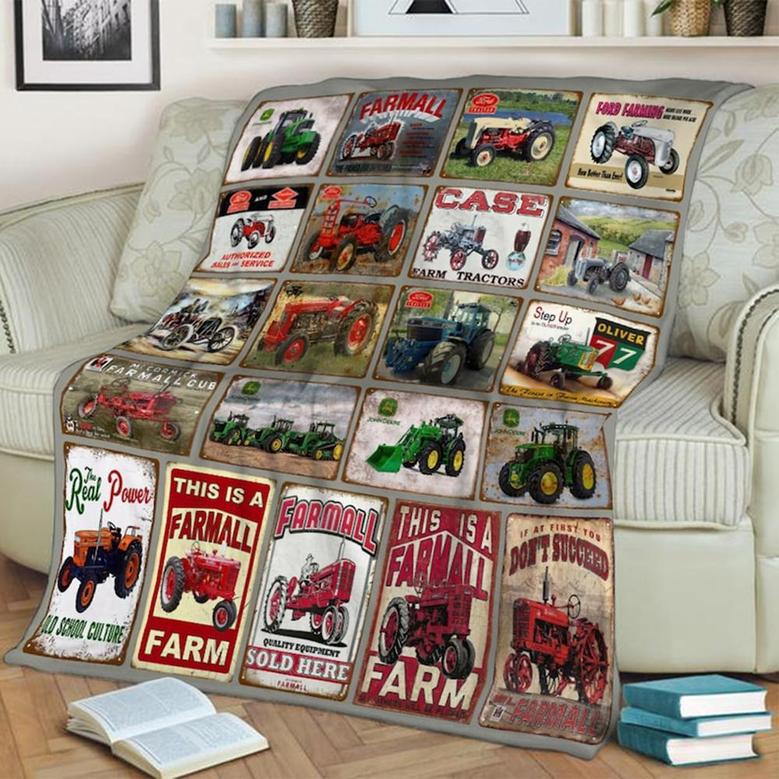 Tractor Blanket, Fleece Sherpa Blankets, Tractor Daddy blanket gifts, Christmas gifts for grandpa, tractor's birthday, blanket for tractor