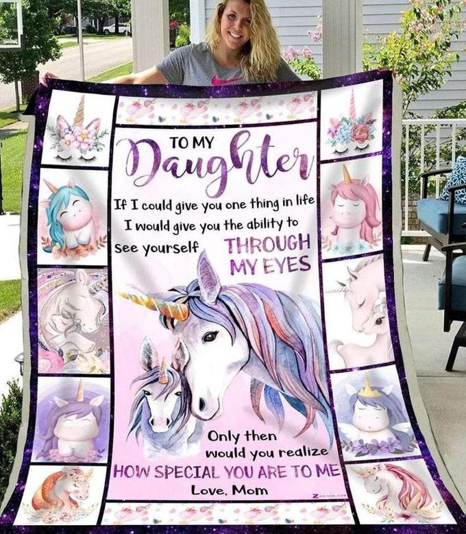 Unicorn blanket for daughter,Daughter blanket, Personalized Fleece Sherpa Blankets,Christmas blankets,gift from mom dad, birthday gift