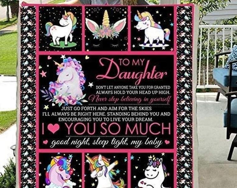Unicorn blanket for daughter,Personalized Fleece Sherpa Blankets,Christmas blankets, Daughter blanket,gift from mom dad, birthday gift