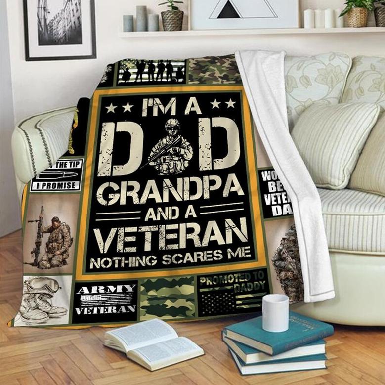 Veteran Dad Blanket, Fleece Sherpa Mink Blankets, Gift For Father, For Grandpa Anniversary Gift