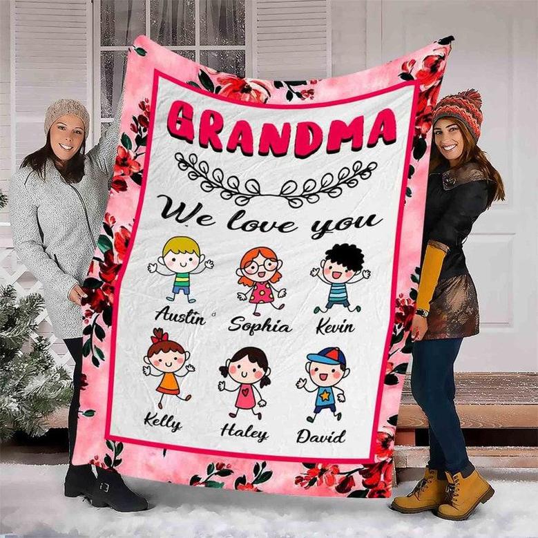 We Love You Grandma, Grandpa, Mamma, Papa, Dad, Nana Customized Blanket, Gift For Grandparent's Day, Custom Fleece Blanket, Blanket For Bed