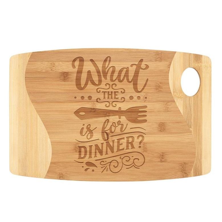 What the Fork Is for Dinner Organic Bamboo Cutting Board with Handle Laser Etched Wood Funny Farmhouse Kitchen Decor Birthday Christmas Gift