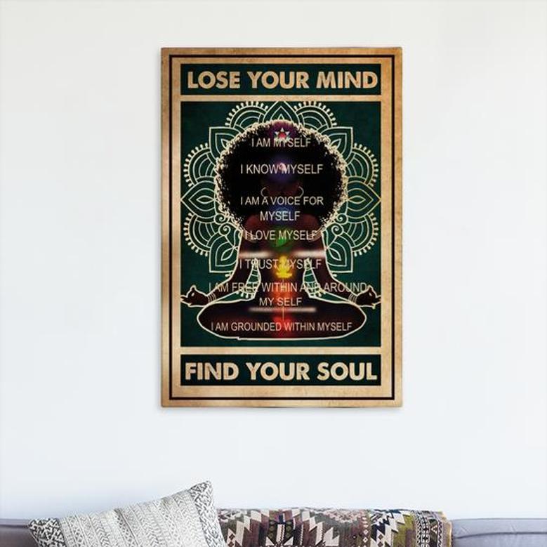 Vintage Lose Your Mind Find Your Soul Yoga Words Framed Canvas