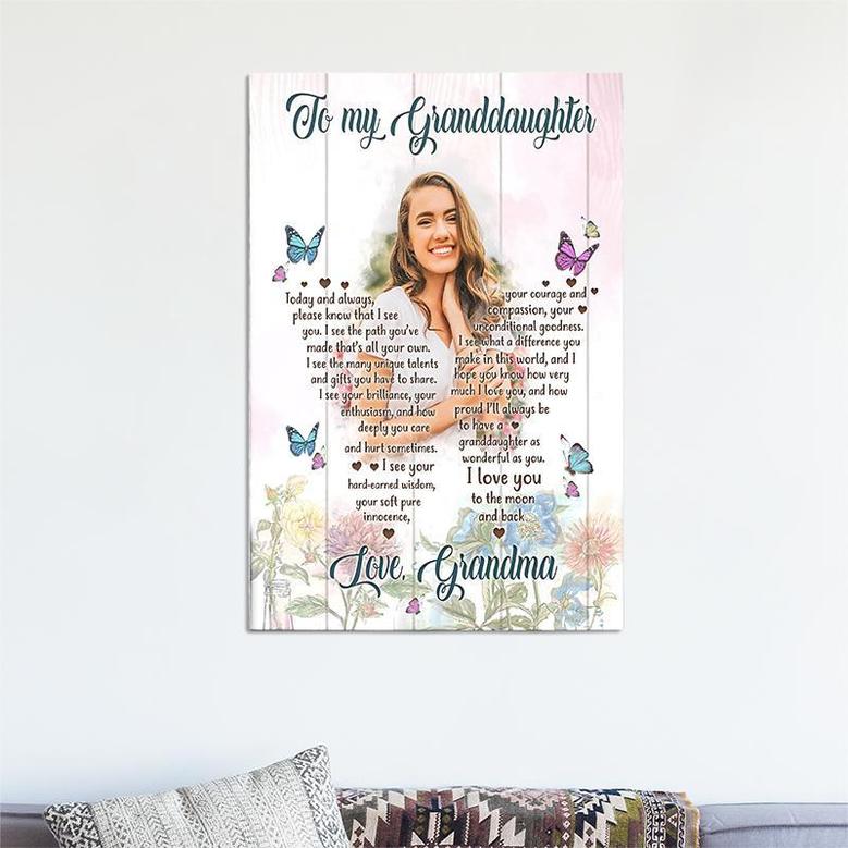 Beautiful Butterfly And Flower Custom Photo Grandma & Granddaughter Canvas | Gift For Granddaughter | Personalized Grandma & Granddaughter Canvas
