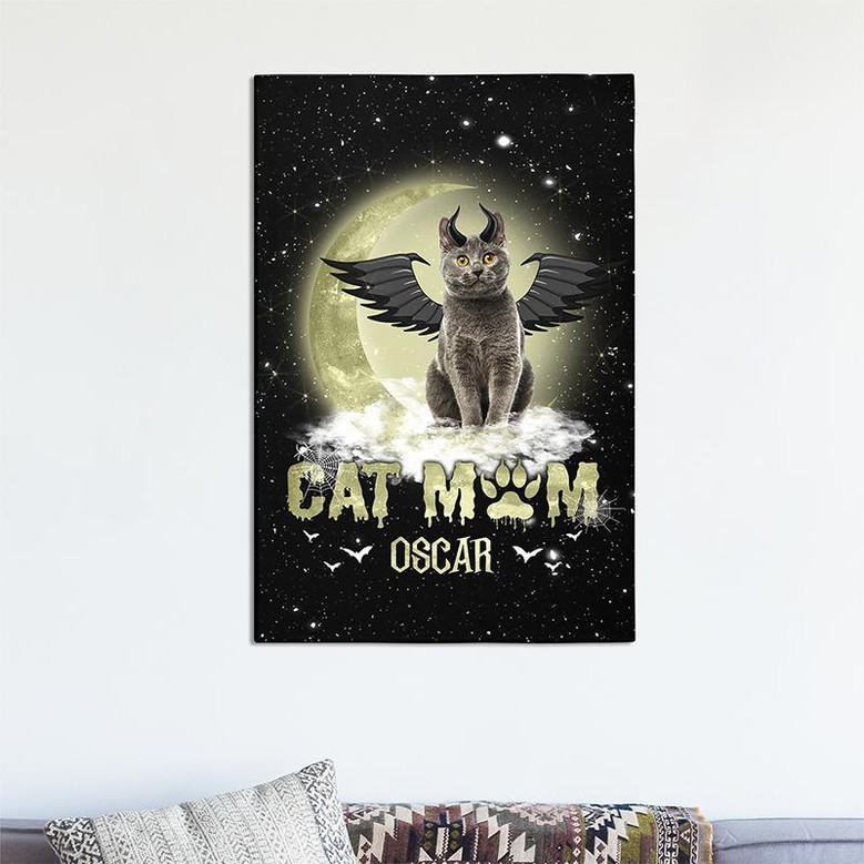 Cat Mom Custom Name Halloween Canvas | Cat Canvas | Personalized Halloween Canvas