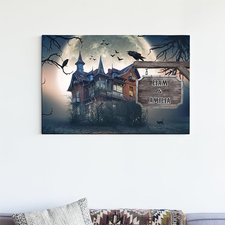 Welcome To Haunted House Custom Photo Halloween Canvas | Gift For Family Canvas | Personalized Halloween Canvas