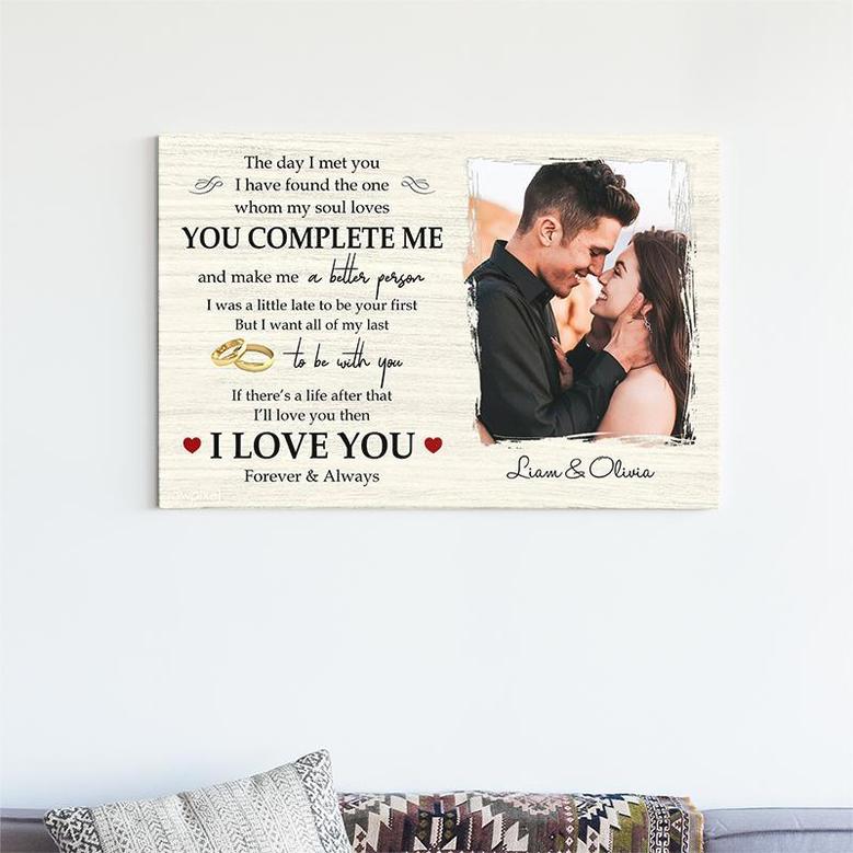 You Complete Me Custom Photo Wedding Anniversary Canvas | Gift For Couple Canvas | Personalized Wedding Anniversary Canvas