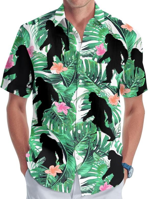 Bigfoot Hawaiian Shirt for Men, Tropical Bigfoot Men's Button Shirt, Big Foot Shirt Unisex, Dad Gifts, Men Birthday Gifts