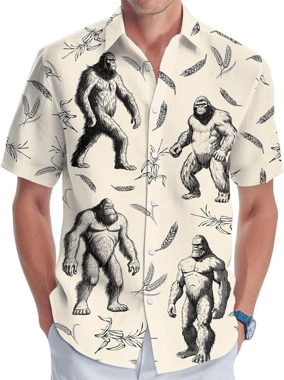 Bigfoot Men's Button Shirt, Sasquatch Unisex Hawaiian Shirt, American Bigfoot Vintage