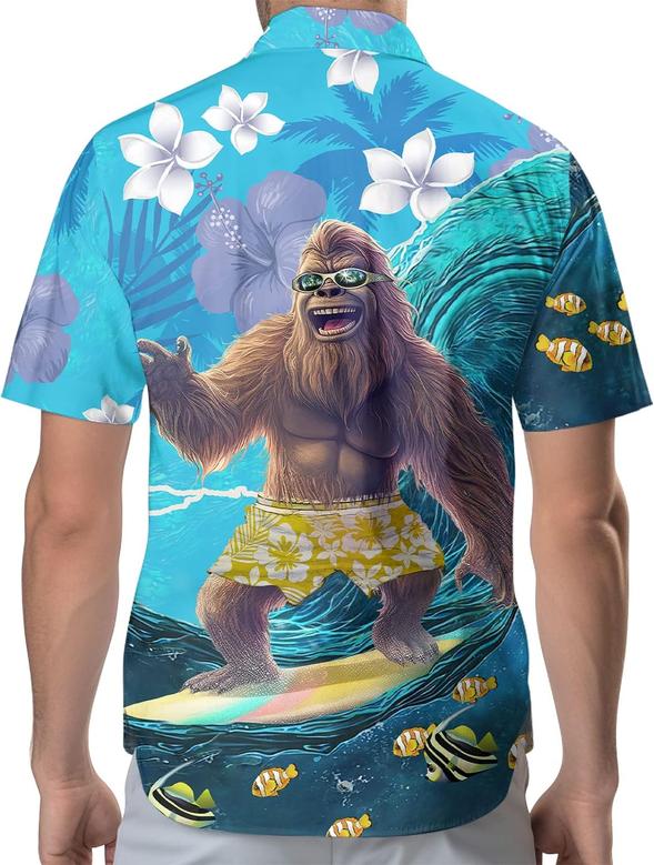 Bigfoot Men's Button Shirt, Sasquatch Unisex Hawaiian Shirt, American Monster Print T-Shirt for Women, Bigfoot Summer