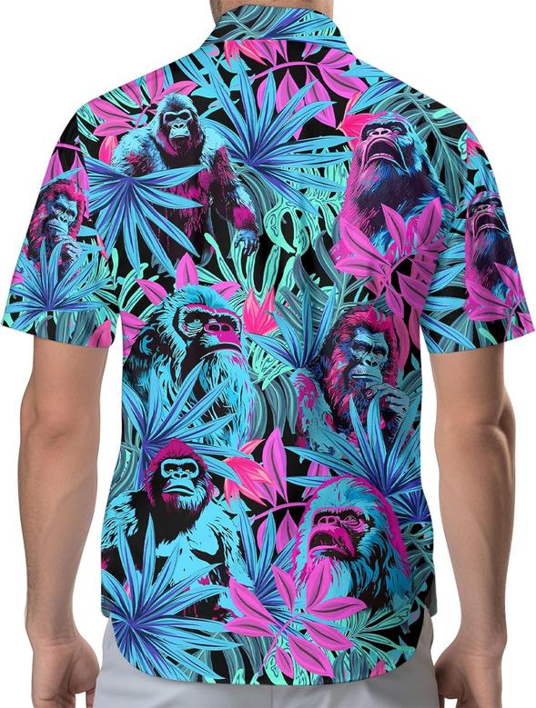 Bigfoot Men's Button Shirt, Sasquatch Unisex Hawaiian Shirt, American Monster Tropical