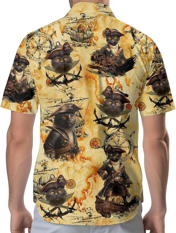 Cat Men's Button Shirt, Cat Hawaiian Shirt for Unisex, Summer or Birthday Gift for Men, Cat Short Sleeves Shirt