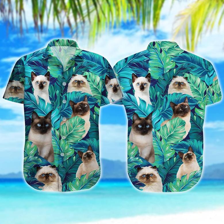 Cat Men's Hawaiian Shirt, Summer Tropical Cat Button Shirt for Unisex, Funny Cat Casual Short Sleeve Shirt Men
