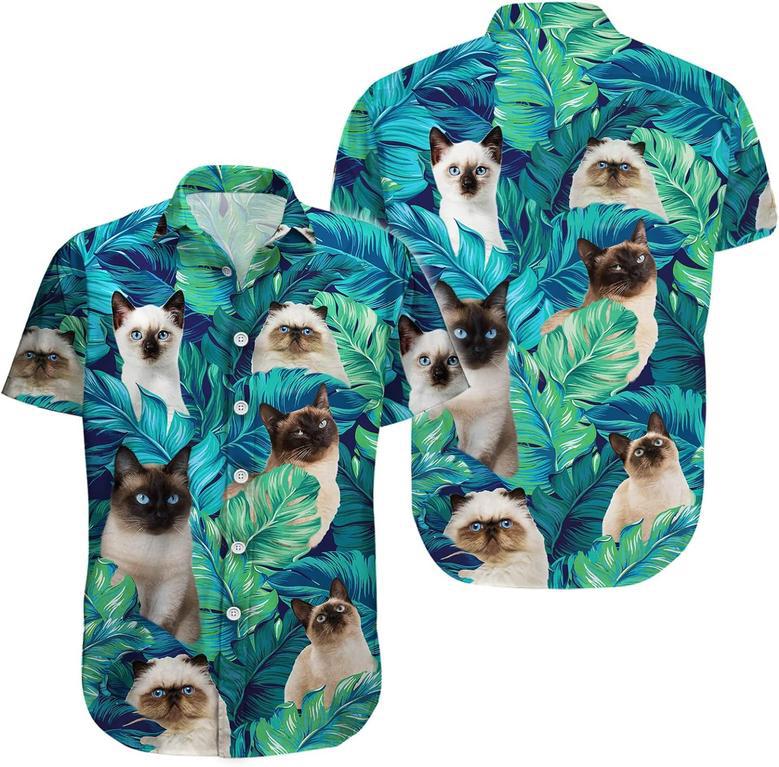 Cat Men's Hawaiian Shirt, Summer Tropical Cat Button Shirt for Unisex, Funny Cat Casual Short Sleeve Shirt Men