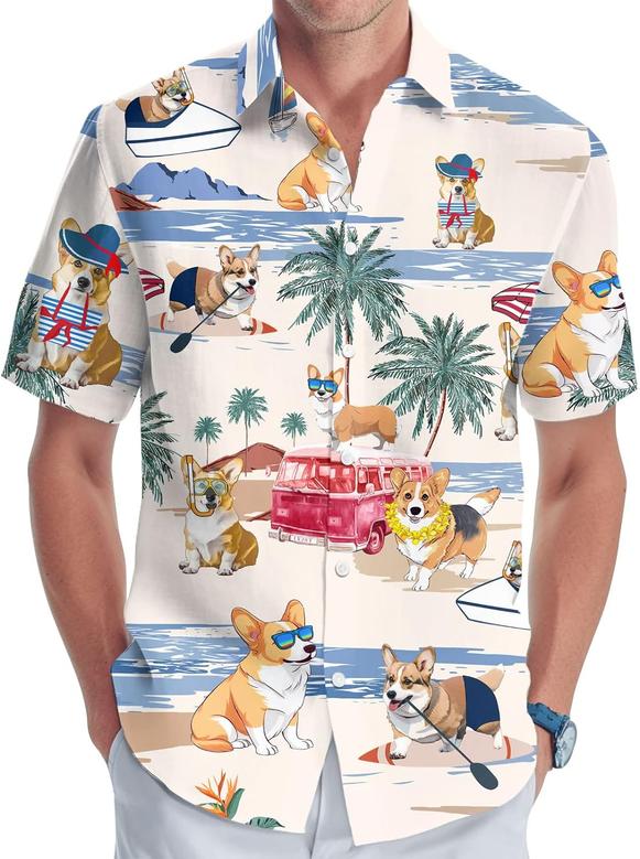 Dog Hawaiian Shirt for Men, Summer Vacation Dog Men's Button Shirt, Aloha Beach Casual Short Sleeve Shirt Unisex