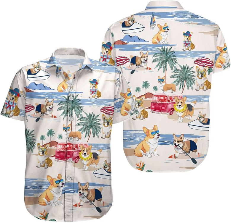 Dog Hawaiian Shirt for Men, Summer Vacation Dog Men's Button Shirt, Aloha Beach Casual Short Sleeve Shirt Unisex