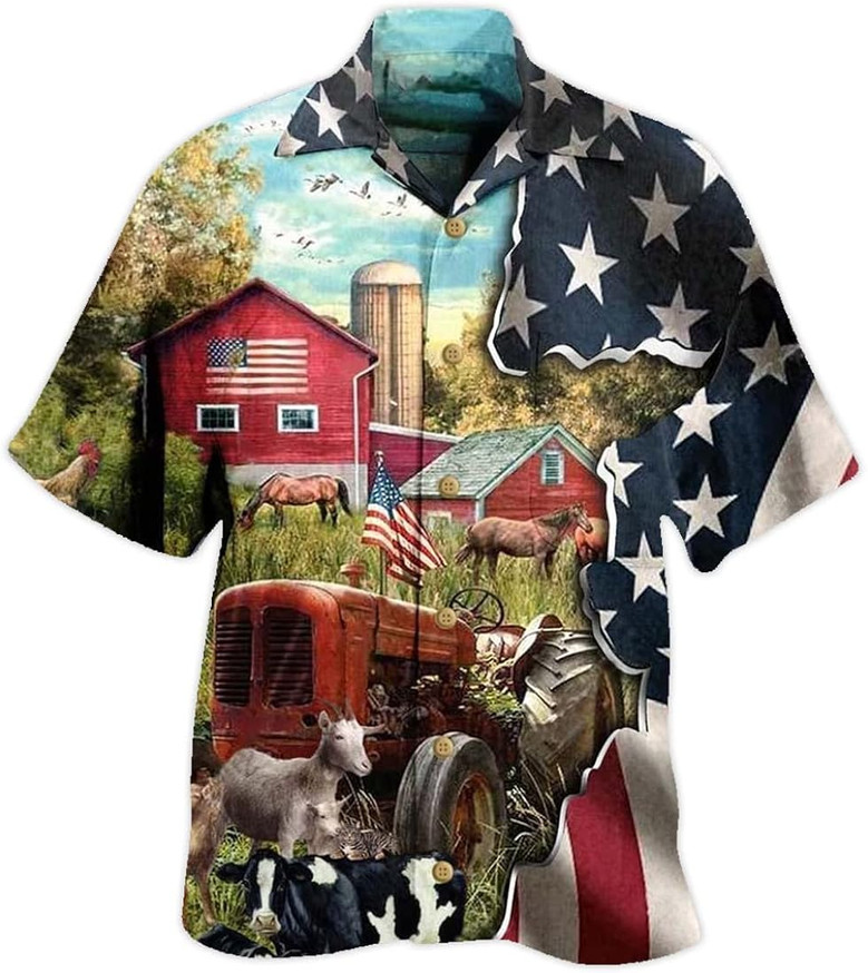 Farm Animal Hawaiian Shirts - Agriculture Button Down Mens Hawaiian Shirts Short Sleeve