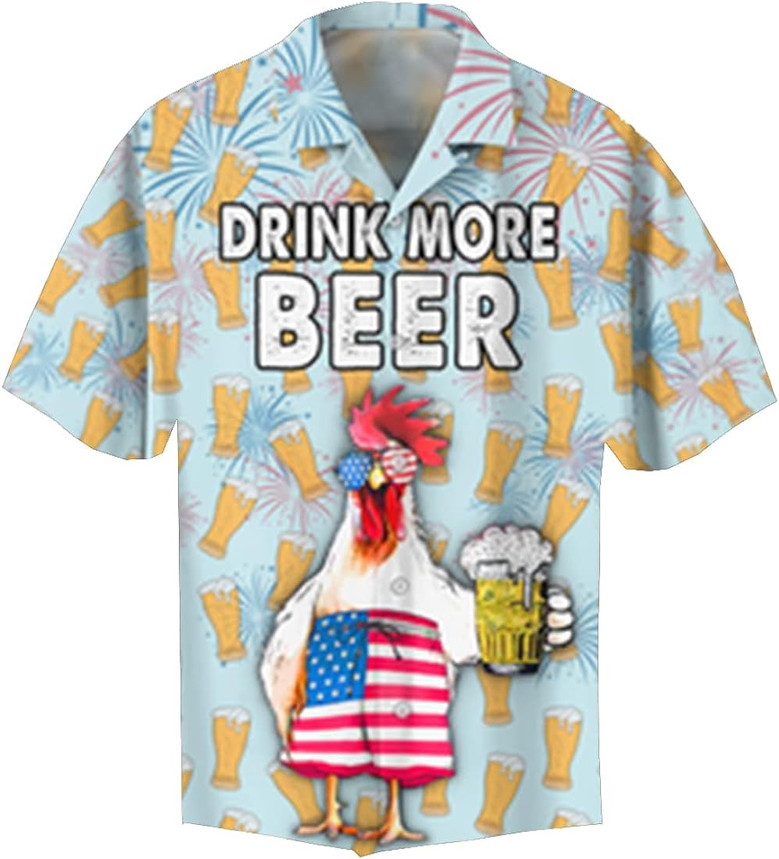 Farm Animal Hawaiian Shirts - Rooster in Field Button Down Mens Hawaiian Shirts Short Sleeve
