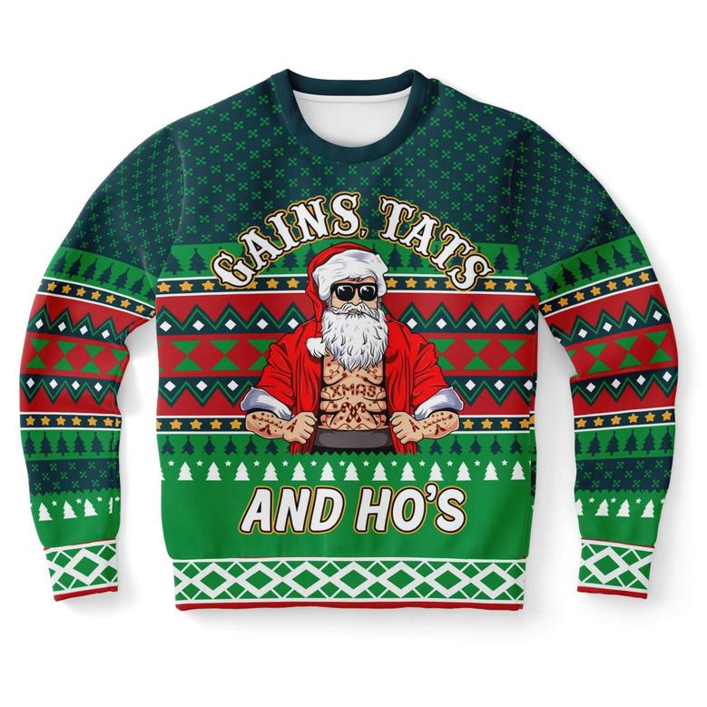 Gains Tats And Ho's Tattoo Gym Ugly Christmas Sweater