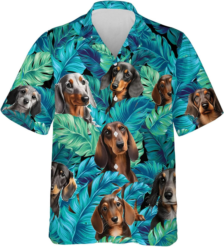 Men's Dachshund Hawaiian Shirts - Animal Lovers Short Sleeve Button Down Men Aloha Shirt Gifts
