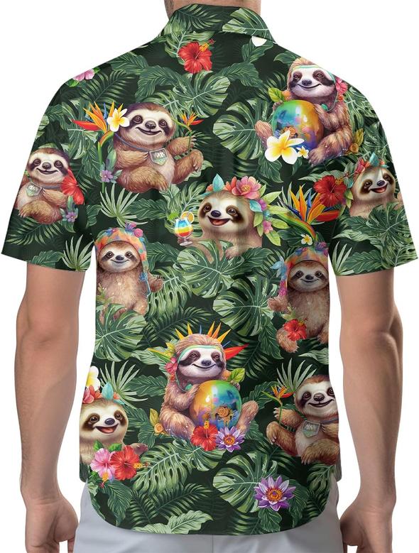 Men's Hawaiian Shirt, Short Sleeve Button Shirt for Unisex, Summer Casual T-Shirt for Women, Tropical Sloth