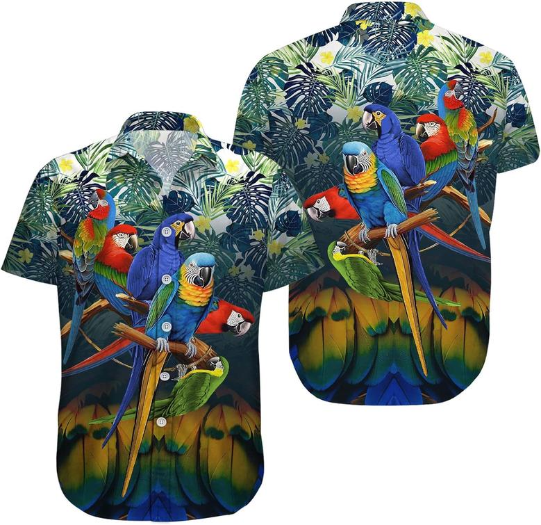 Men's Hawaiian Shirt, Short Sleeve Button Shirt for Unisex, Summer Parrot Tropical