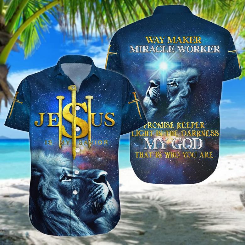 Men's Hawaiian Shirt, Short Sleeve Button Shirt for Unisex, Summer Jesus Lion