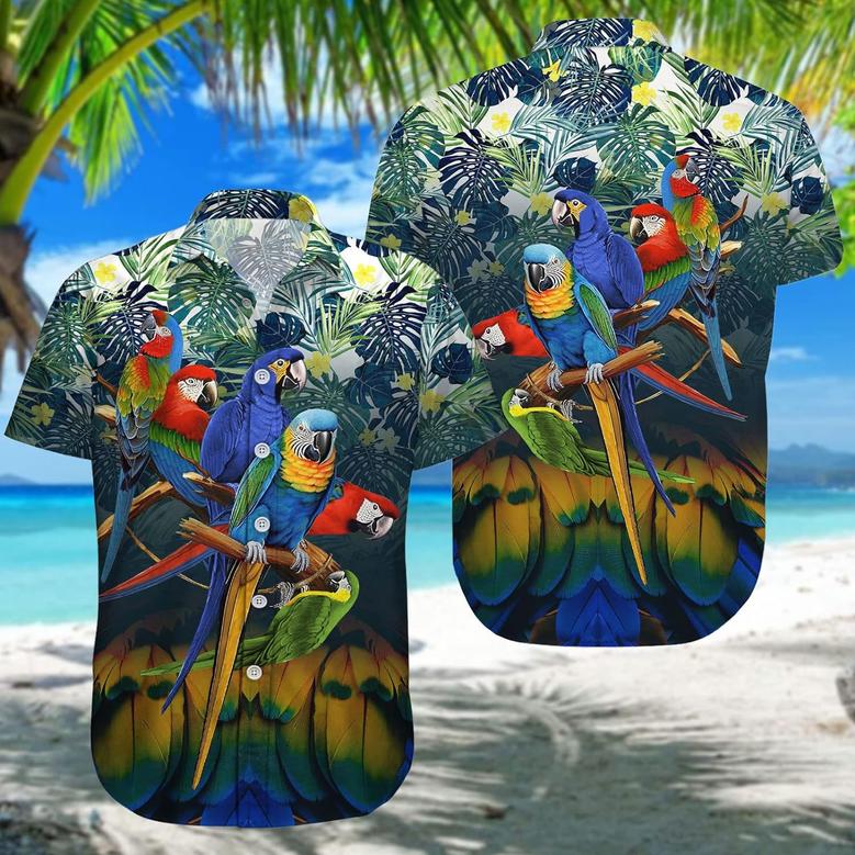 Men's Hawaiian Shirt, Short Sleeve Button Shirt for Unisex, Summer Parrot Tropical
