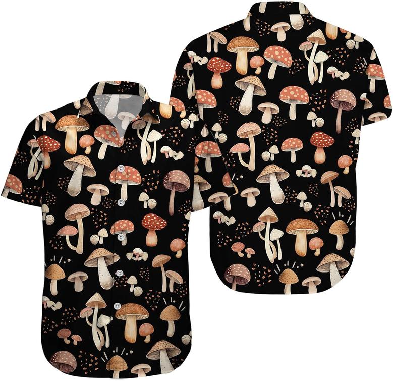 Men's Hawaiian Shirt, Short Sleeve Button Shirt for Unisex, Summer Mushroom Trippy