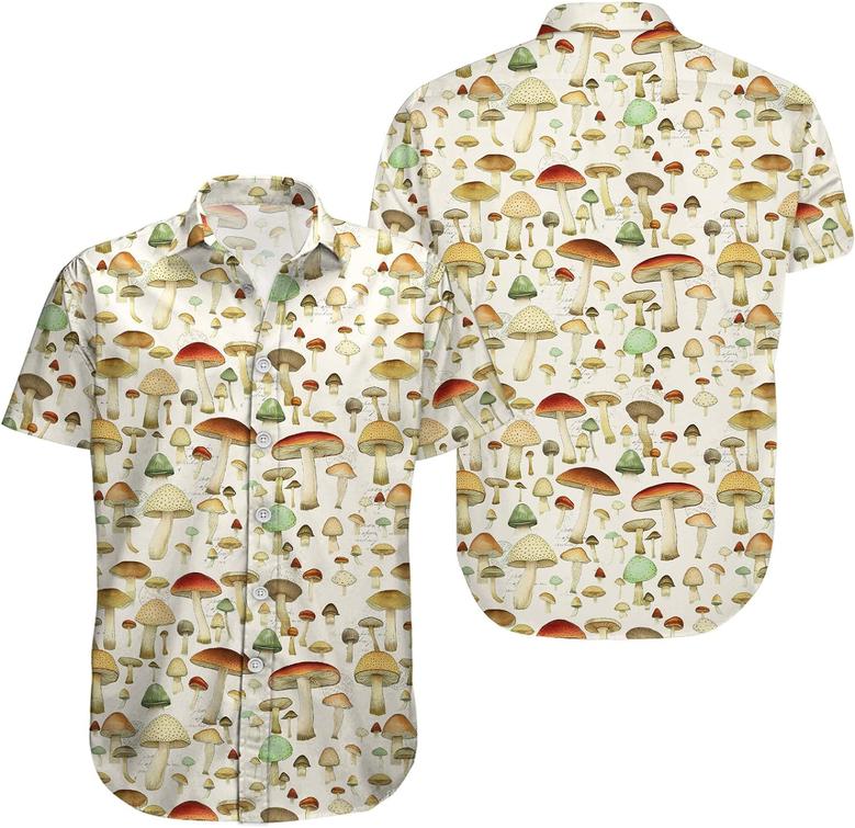Men's Hawaiian Shirt, Short Sleeve Button Shirt for Unisex, Summer Mushroom