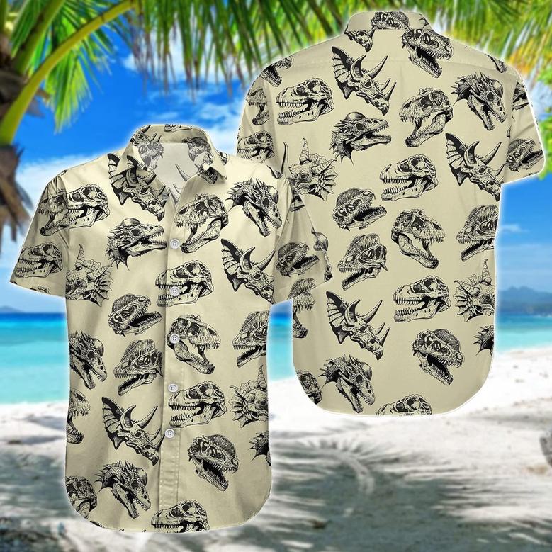 Men's Hawaiian Shirt, Short Sleeve Button Shirt for Unisex, Summer Skull Dinosaur
