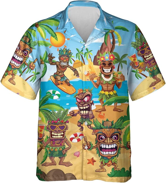 Tiki Hawaiian Shirts Tropical Summer Mens Hawaiian Shirts Short Sleeve Beach Button Down Shirt