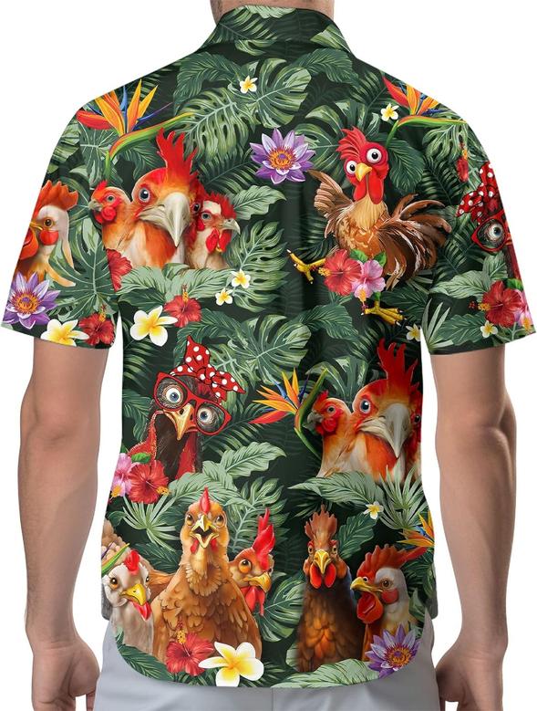 Tropical Chicken Women's Hawaiian Shirt, Chicken Gifts for Women, Funny Rooster Shirt Men, Birthday Gifts