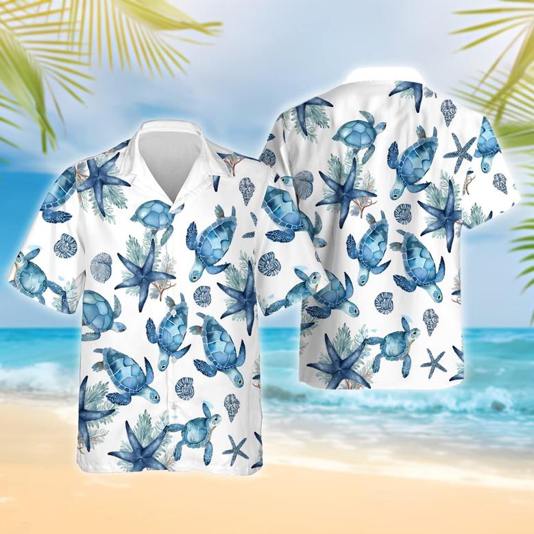 Turtle Hawaiian Shirts - Marine Life Mens Hawaiian Shirts Short Sleeve Beach Button Down Shirt Men