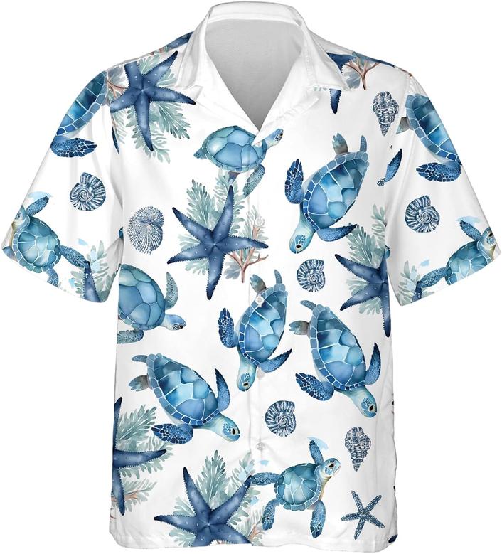 Turtle Hawaiian Shirts - Marine Life Mens Hawaiian Shirts Short Sleeve Beach Button Down Shirt Men