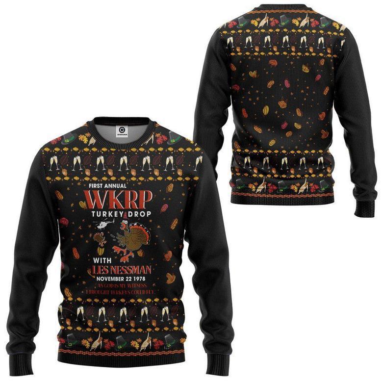 3D First Annual WKRP Turkey Drop Ugly Sweater - Best Gift For Christmas