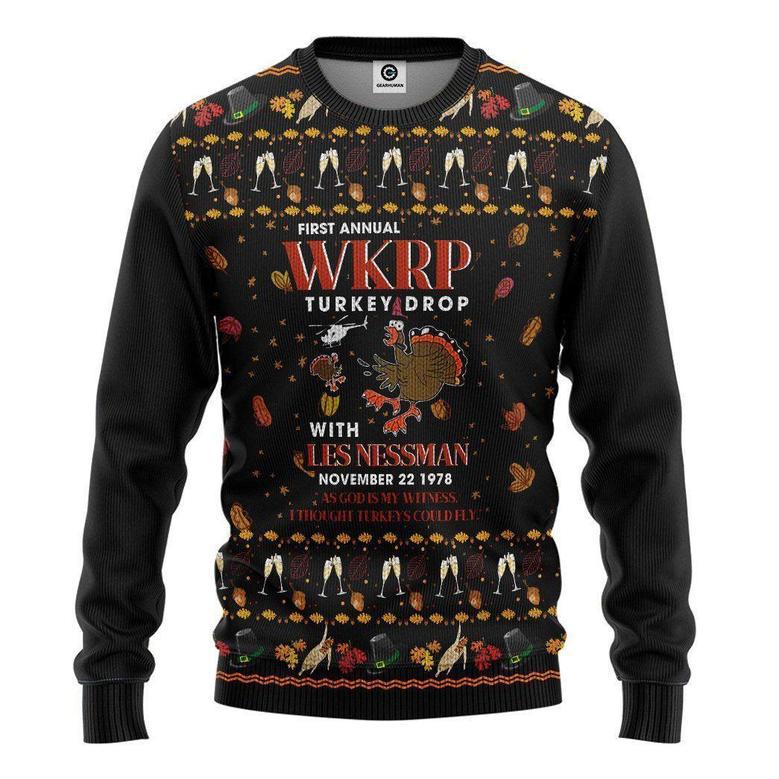 3D First Annual WKRP Turkey Drop Ugly Sweater - Best Gift For Christmas