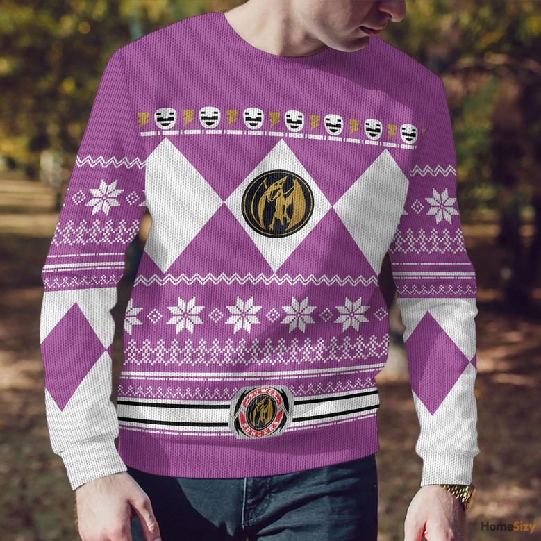 3D Mighty Morphin Pink Power Rangers Ugly Sweater