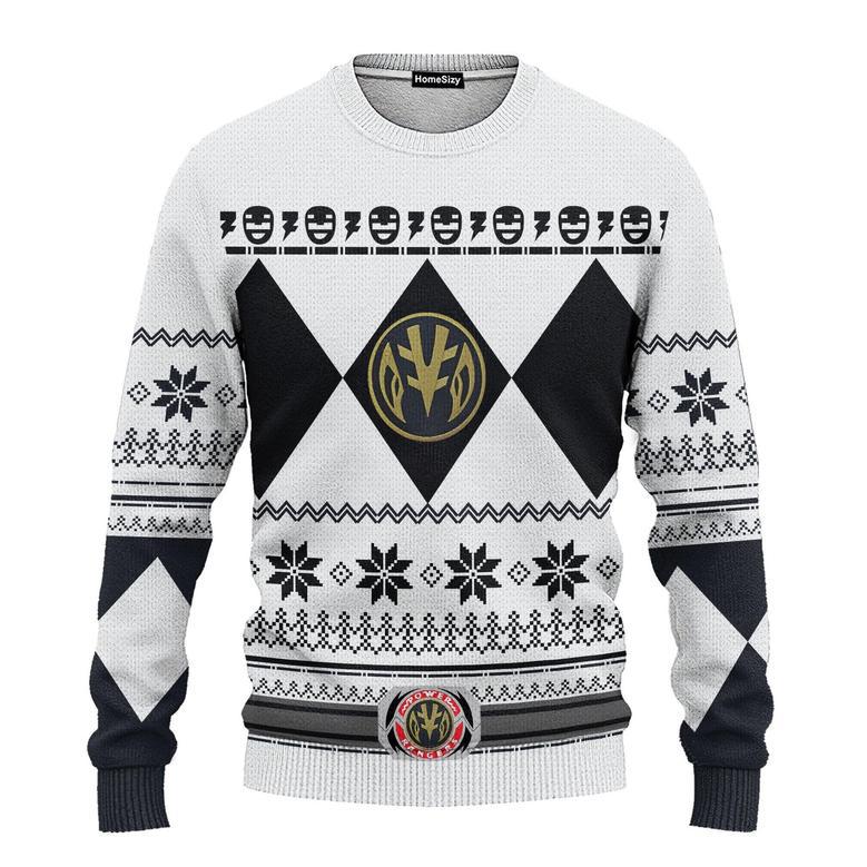 3D Mighty Morphin White Power Rangers Ugly Sweater