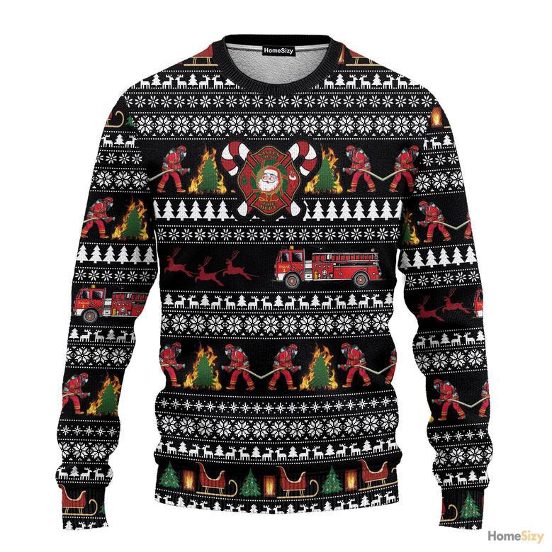 3D Santa Village Firefighter Ugly Sweater - Best Gift For Christmas