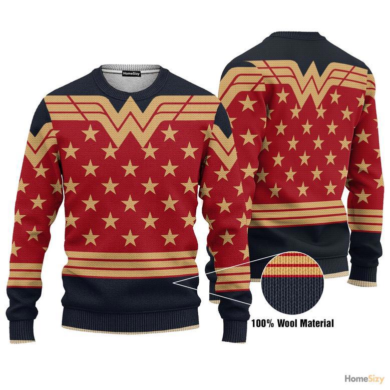 Adult Wonder Woman Dark Blue Ugly Christmas Sweater